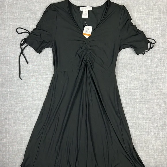 Planet Gold Black Ruched Fit and Flare Dress Juniors Size Small - Picture 2 of 6